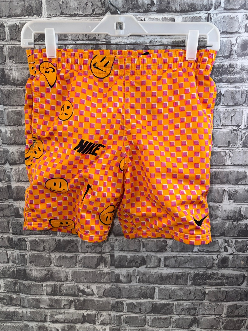 Nike Orange and Pink Smiley Checker‎ Swim Shorts